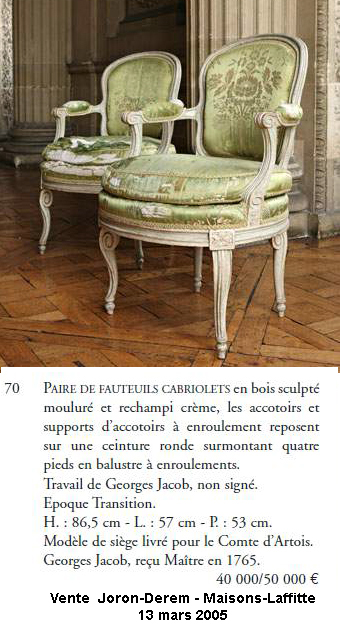 Paire de fauteuils proches du modèle de Georges Jacob, vente Joron-Derem